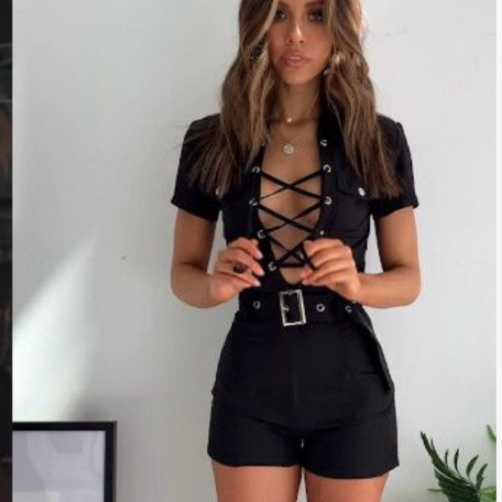 Brand new Beginning Boutique Bardot lace up festival jumpsuit Black size M